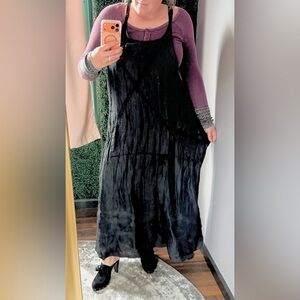 Cynthia Ashby Black Lagenlook Jumper Overalls Maxi Dress Linen Viscose Large